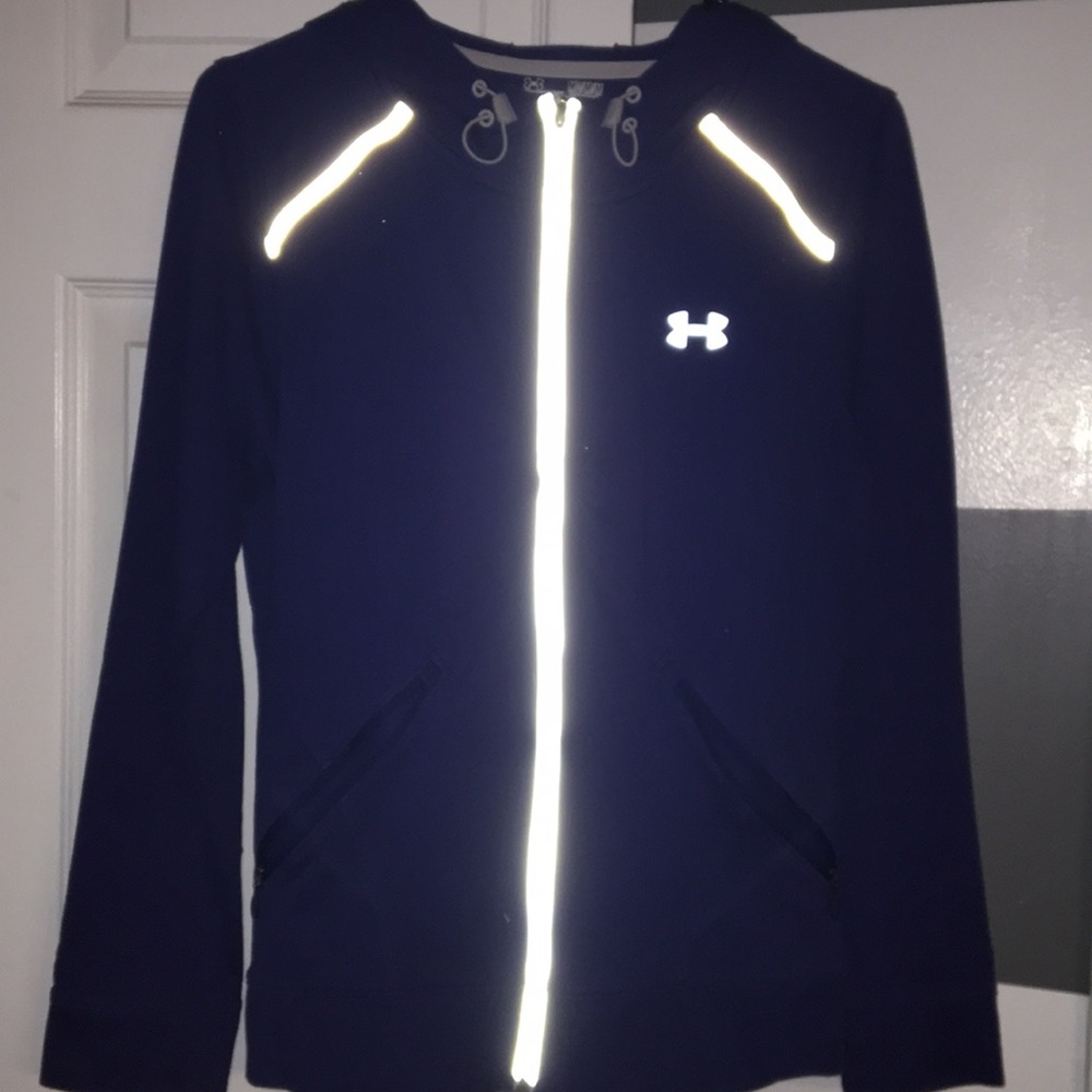 Under armour dk blue semi fitted reflective jacket